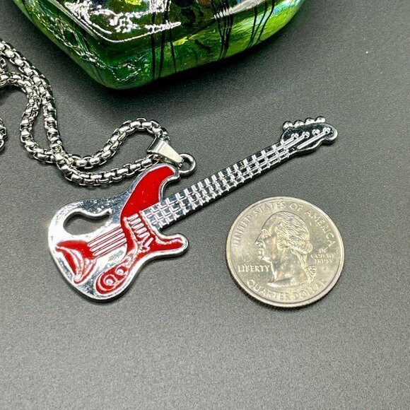 Electric Guitar Pendant and Necklace in Red and Black #1254 - Picture 8 of 9